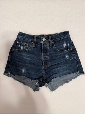 Levi's Dark Blue Distressed Denim Cutoff Shorts